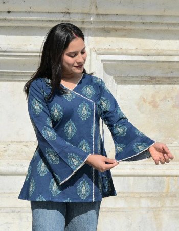 DARK BLUE MOTIFS ANGRAKHA CHANDNI TOP