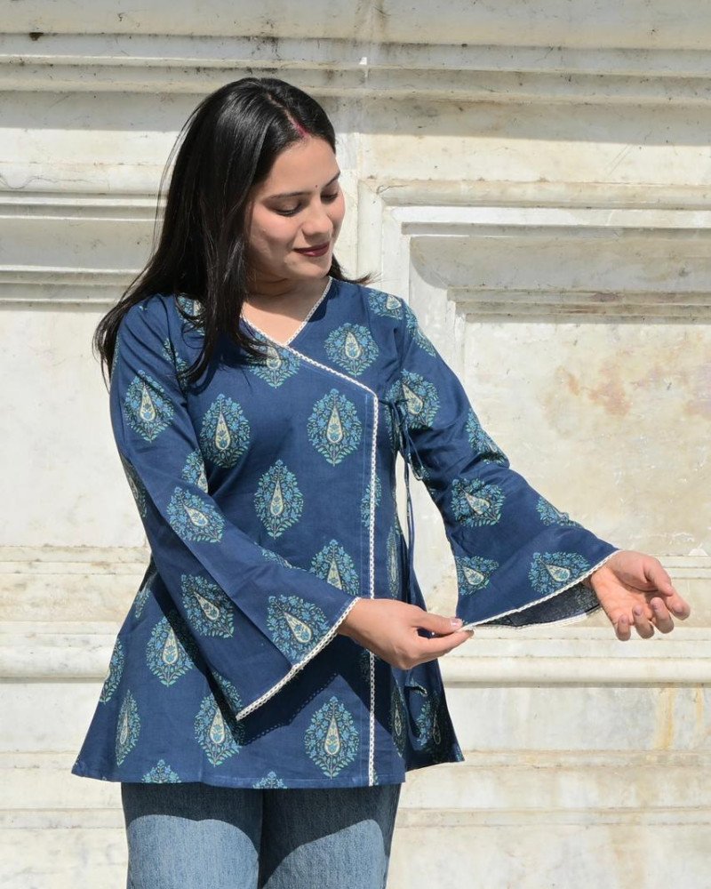 DARK BLUE MOTIFS ANGRAKHA CHANDNI TOP