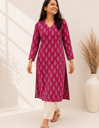 MAGENTA MOTIF LONG STRAIGHT KURTI