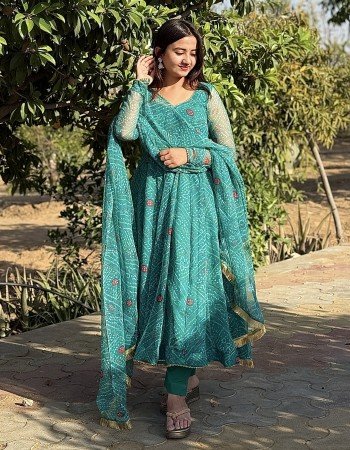 SEA GREEN CHIFFON BANDHEJ ANARKALI