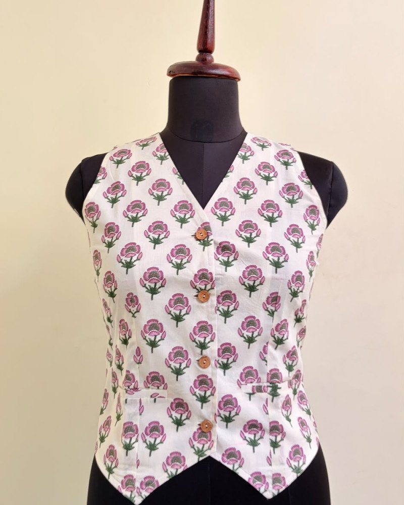 WHITE PINK FLOWER VEST TOP