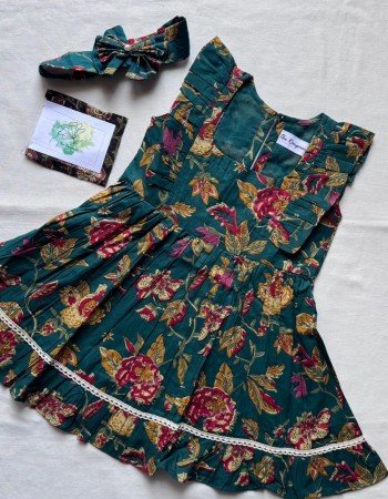 GREEN FLORAL PRINT KIDS FROCK