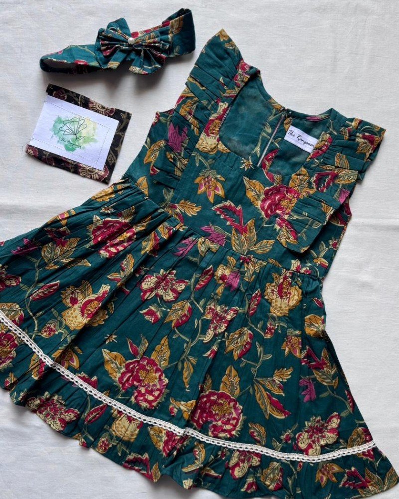 GREEN FLORAL PRINT KIDS FROCK