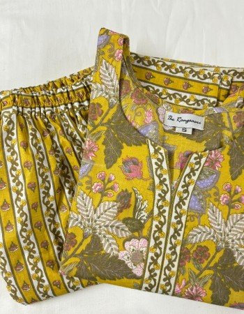 MUSTARD FLORAL KURTA BOTTOM SET
