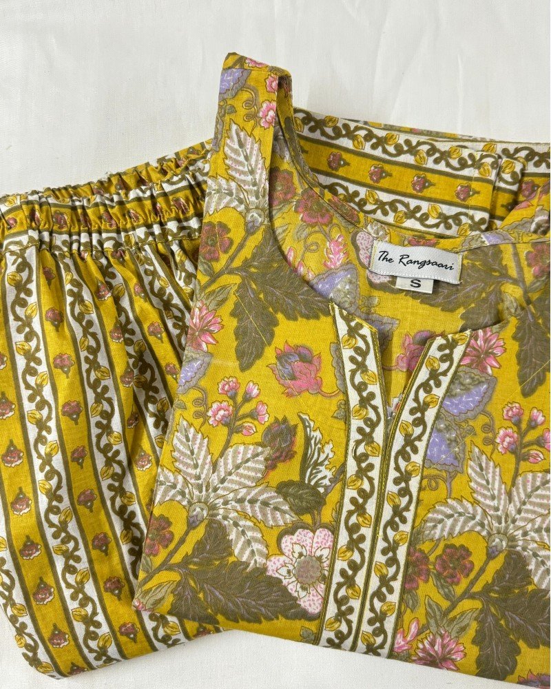 MUSTARD FLORAL KURTA BOTTOM SET