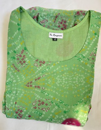 PISTA GREEN BANDHEJ GORGETTE LONG STRAIGHT KURTI