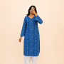 BLUE BANDHEJ LONG STRAIGHT KURTI