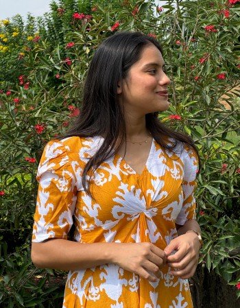 YELLOW FLOWER BOOTA ROSE DRESS