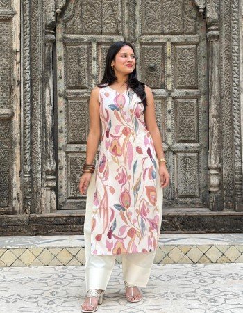 BEIGE MAUVE FLORAL LONG STRAIGHT KURTI