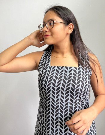 BLACK LITTLE LEAF KURTA BOTTOM SET