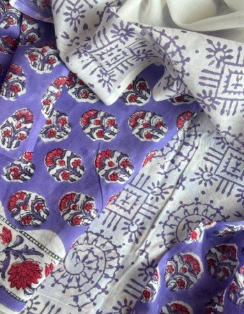 PURPLE FLORAL MOTIF COTTON SUIT SET