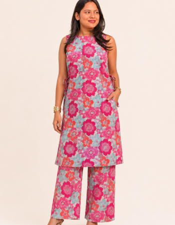 PINK FLORAL KURTA BOTTOM SET
