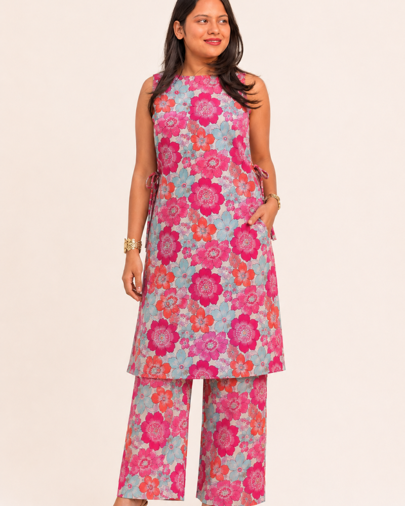 PINK FLORAL KURTA BOTTOM SET