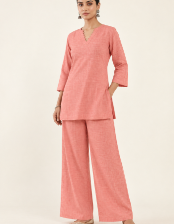 PINK SOLID SLUB CO-ORD SET