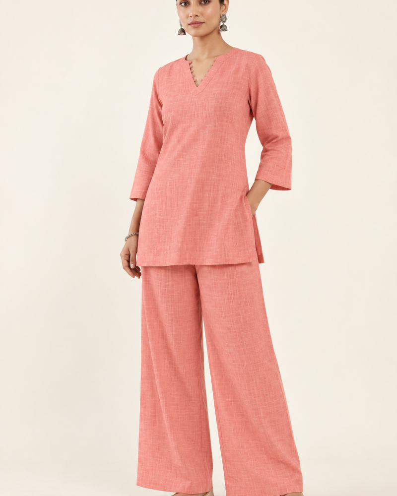 PINK SOLID SLUB CO-ORD SET