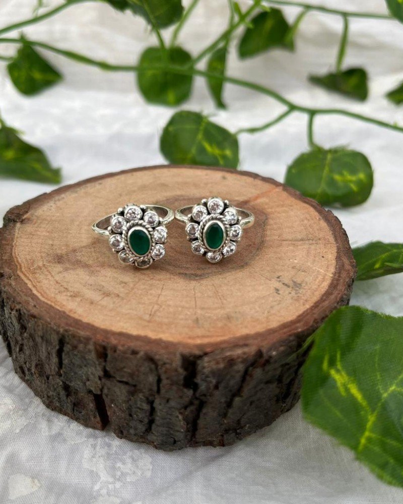 GREEN STONE SILVER 925 TOE RINGS