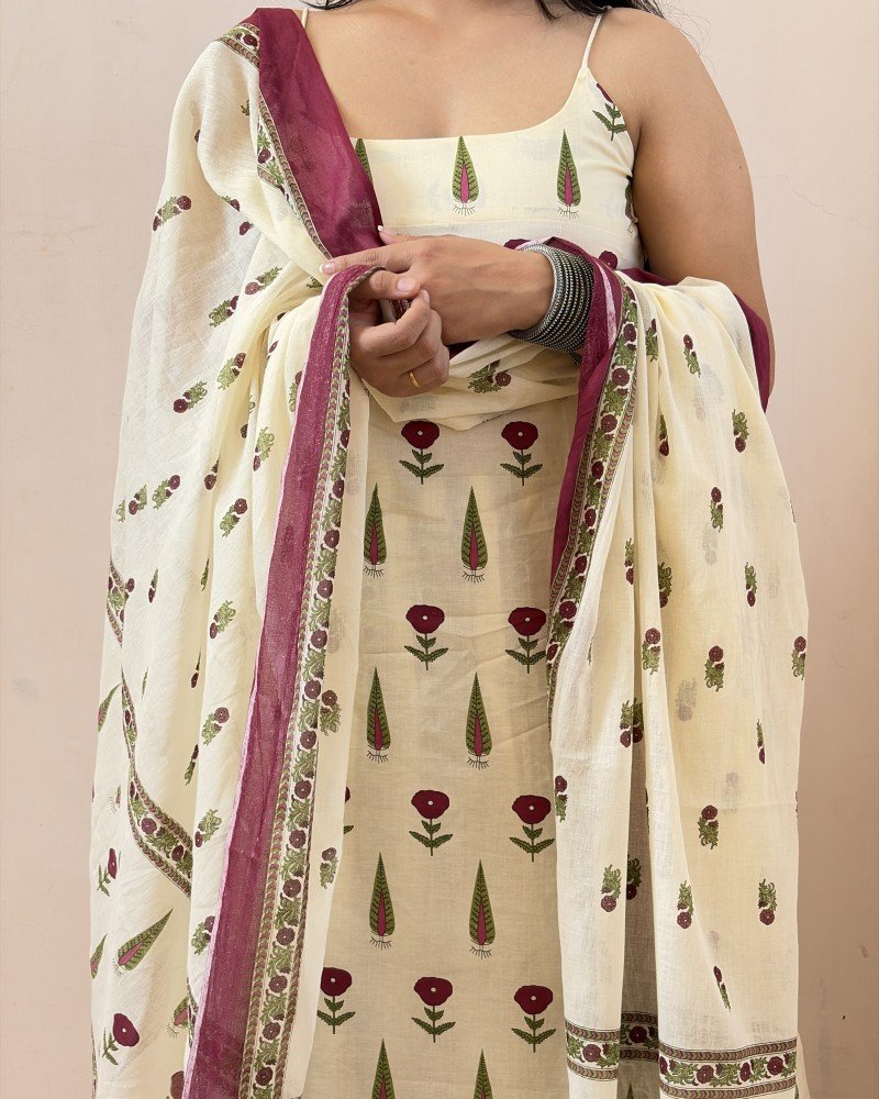 OFF WHITE FLOWER BOOTA A LINE KURTI