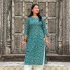 TEAL BANDHANI MOTIF LONG STRAIGHT KURTI