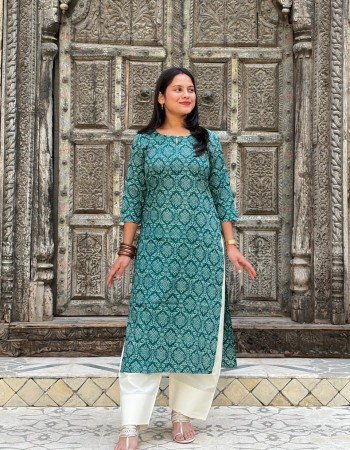 TEAL BANDHANI MOTIF LONG STRAIGHT KURTI