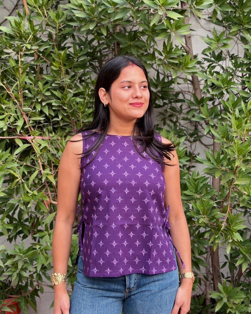 PURPLE BANDHANI MOTIF PIHU TOP