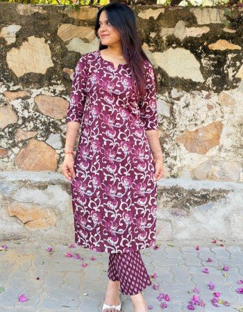 DARK PURPLE BLUE MOTIF KURTA BOTTOM SET