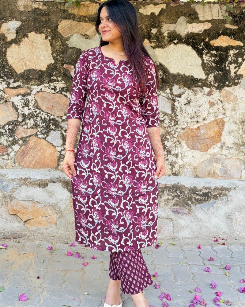 DARK PURPLE BLUE MOTIF KURTA BOTTOM SET