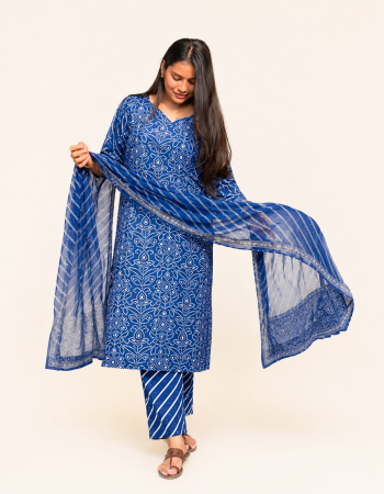 BLUE BANDHEJ SUIT SET