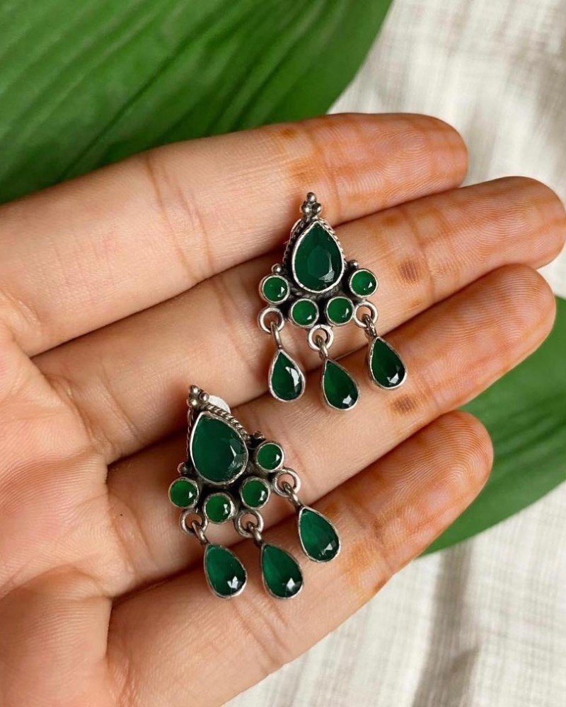 GREEN STONE SILVER EARRINGS