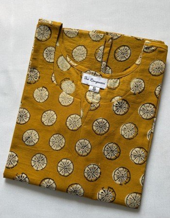 MUSTARD MOTIF BAGRU HANDBLOCK LONG STRAIGHT KURTI