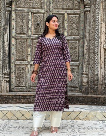 VIOLET FLORAL LITTLE MOTIF LONG STRAIGHT KURTI