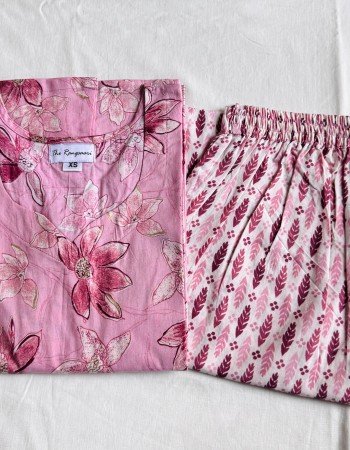 PINK MOTIF GOLDEN FOIL KURTA BOTTOM SET