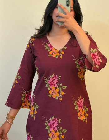 DARK MAROON FLOWER SHORT STRAIGHT KURTI