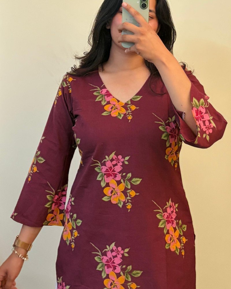 DARK MAROON FLOWER SHORT STRAIGHT KURTI