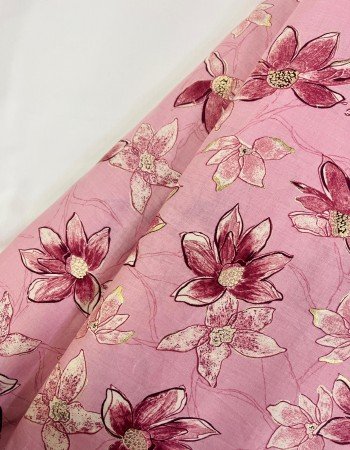 PINK FLOWERS MOTIF GOLDEN FOIL SHORT STRAIGHT KURTI
