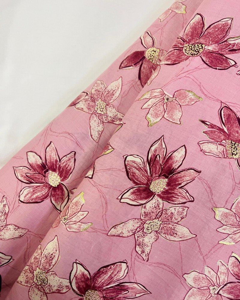 PINK FLOWERS MOTIF GOLDEN FOIL NIGHT SET