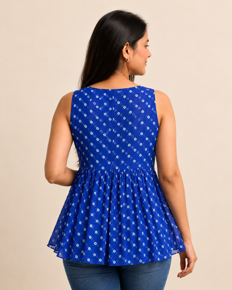BLUE BANDHANI GEORGETTE CLAIRE TOP
