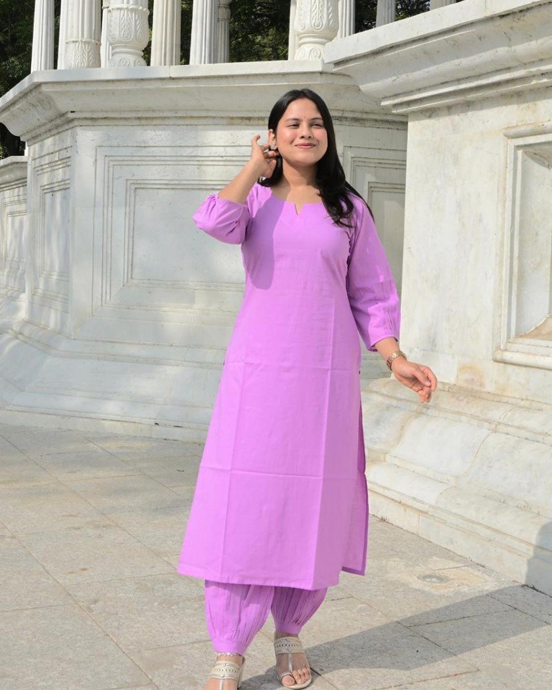 SOLID LAVENDER COTTON SUIT SET 
