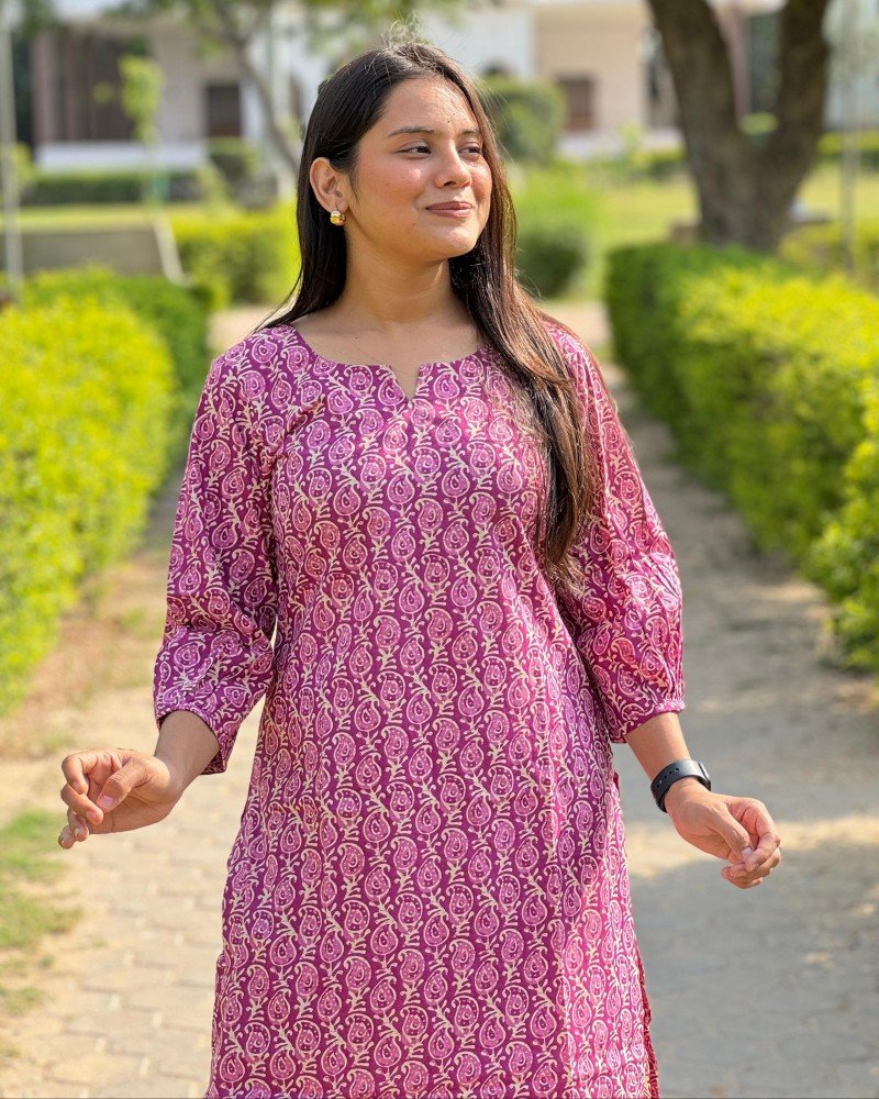 PURPLE PAISELY MOTIF KURTA PANT SET
