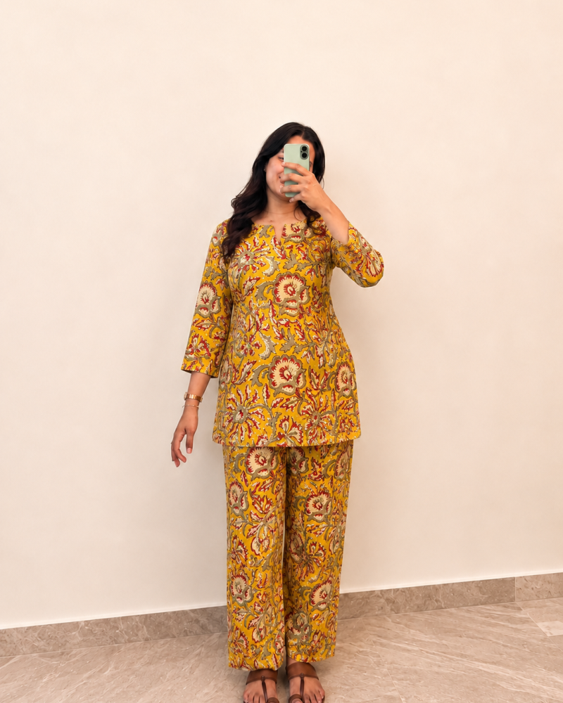 MUSTARD FLORAL NIGHT SET