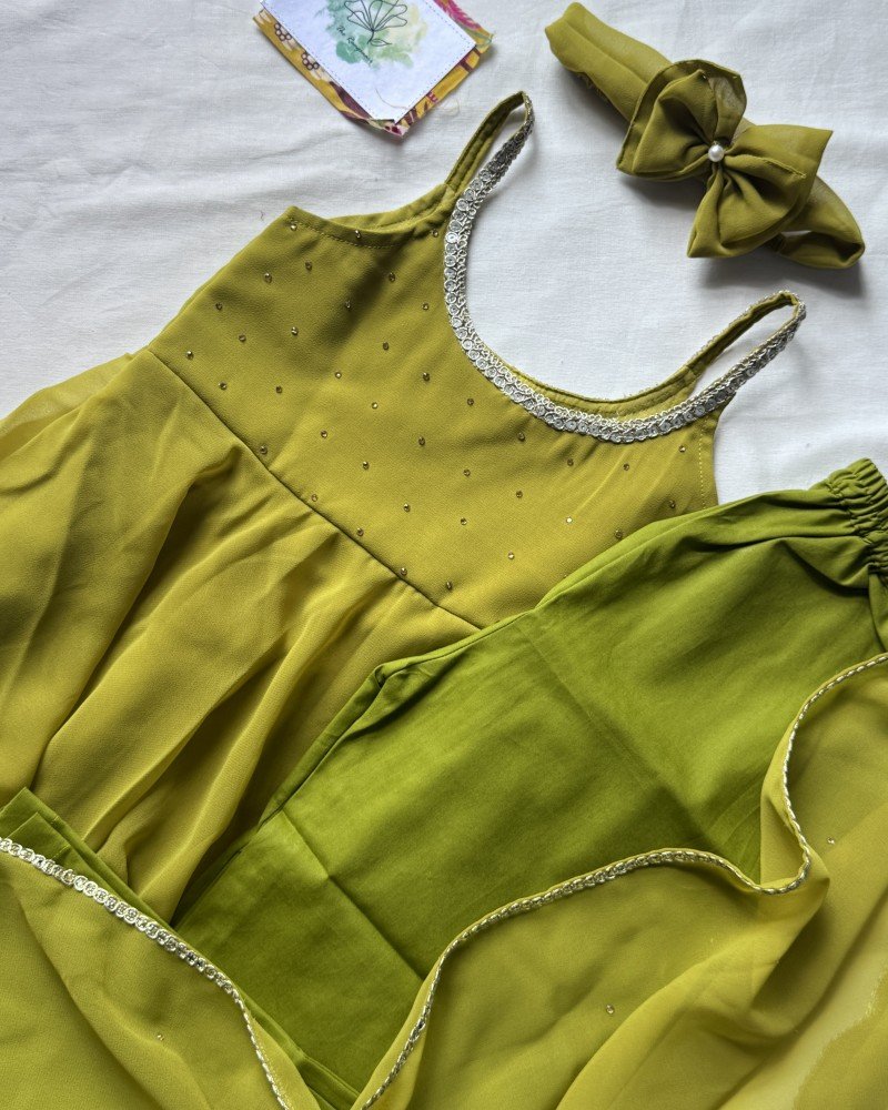MEHNDI GREEN DIVINE GEORGETTE KIDS GHER SET