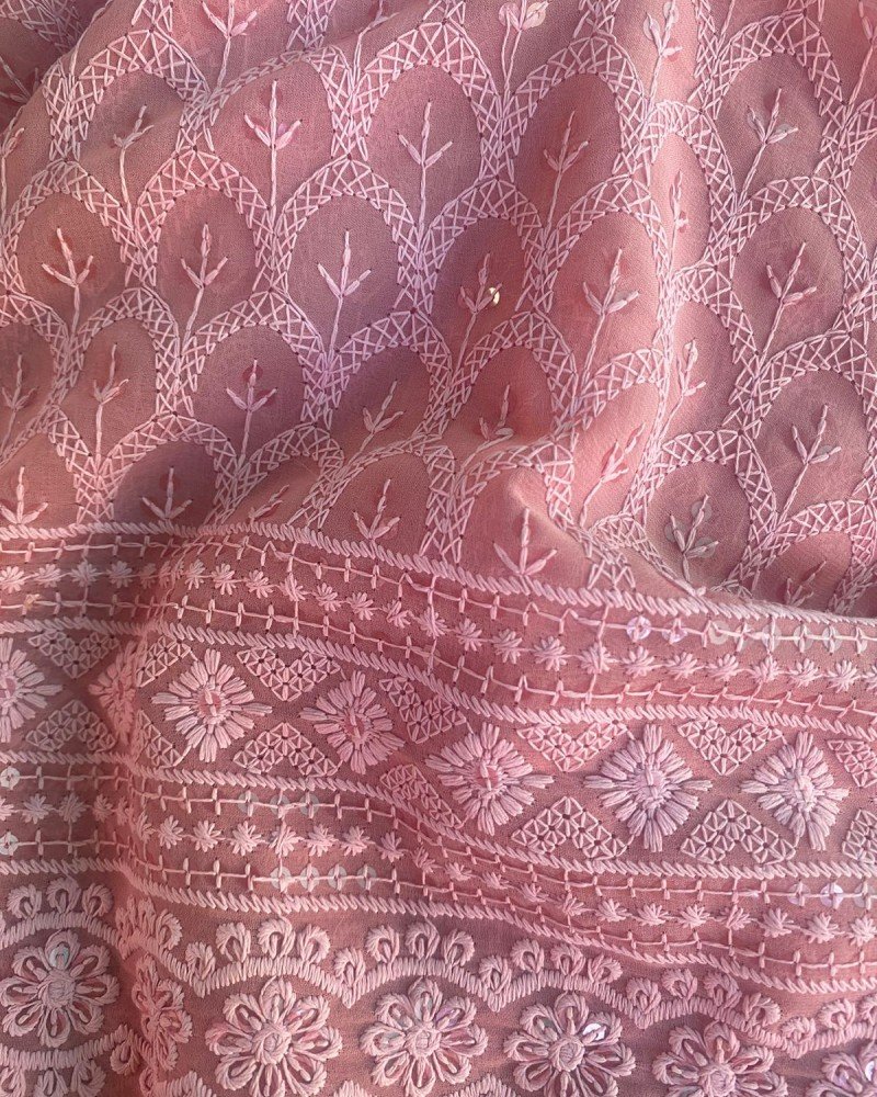 PINK CHIKANKARI SHORT STRAIGHT KURTI