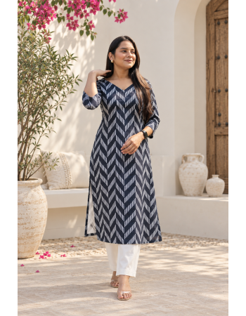 BLACK ZIGZAG LONG STRAIGHT KURTI