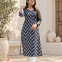 BLACK ZIGZAG LONG STRAIGHT KURTI