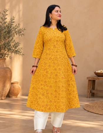 YELLOW FLOWER A LINE KURTI