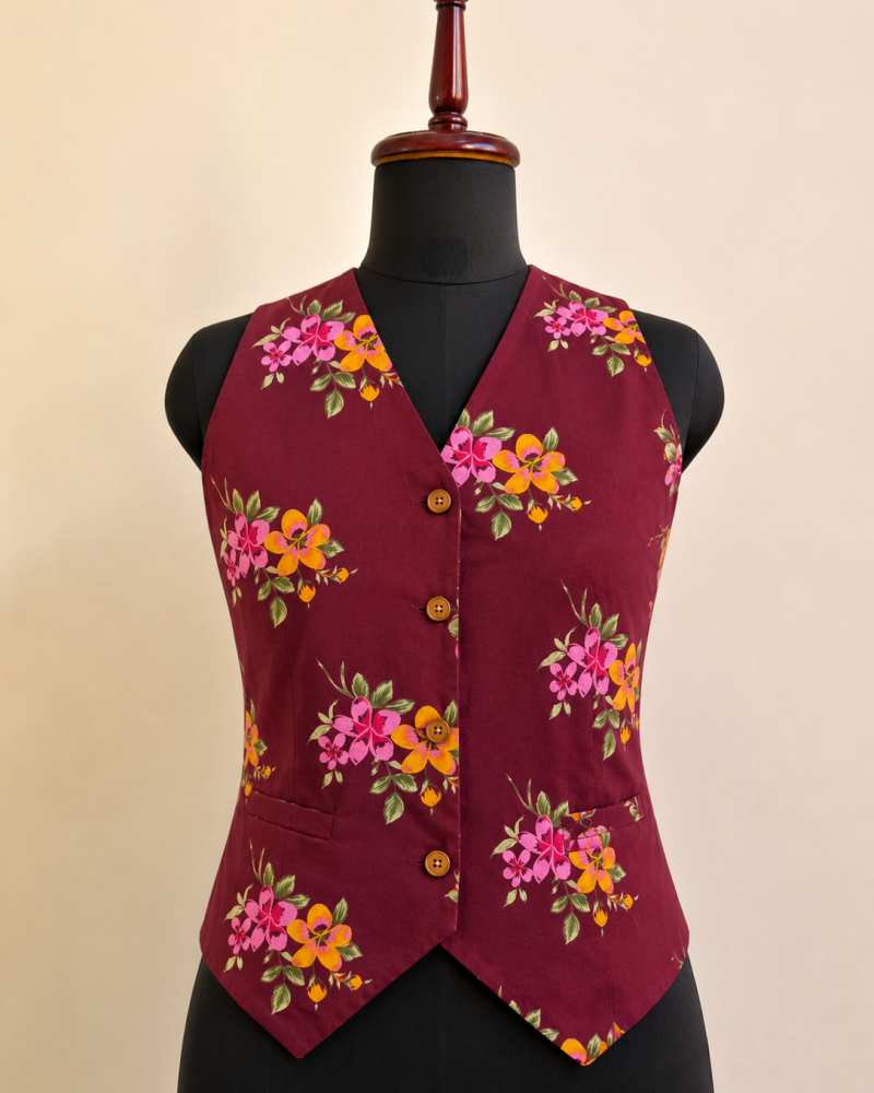 DARK MAROON FLOWER VEST TOP