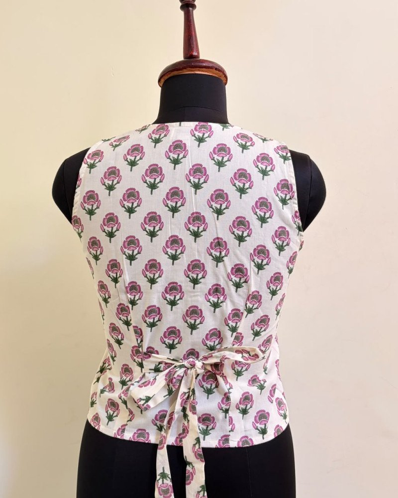 WHITE PINK FLOWER VEST TOP