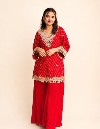 RED LEHERIYA SHARARA SUIT SET