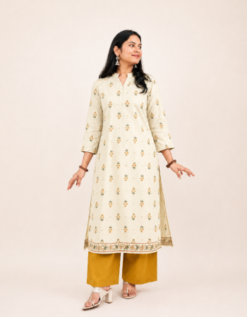 OFF WHITE YELLOW KURTA BOTTOM SET