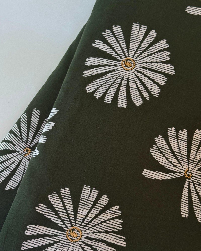 OLIVE GREEN FLOWER MOTIF NIGHT SET