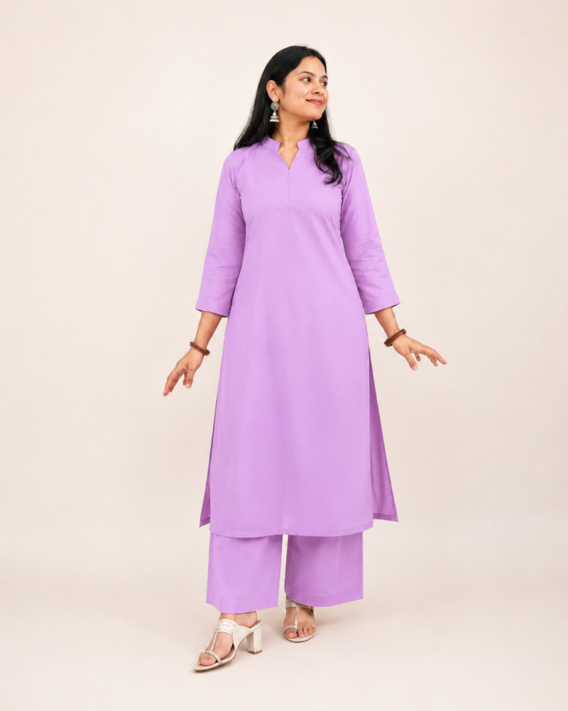 SOLID LILAC KURTA BOTTOM SET